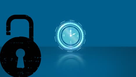 animación de un reloj moviéndose sobre un candado