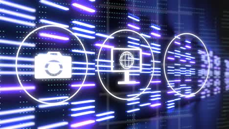 animación de iconos y procesamiento de datos a través de servidores informáticos