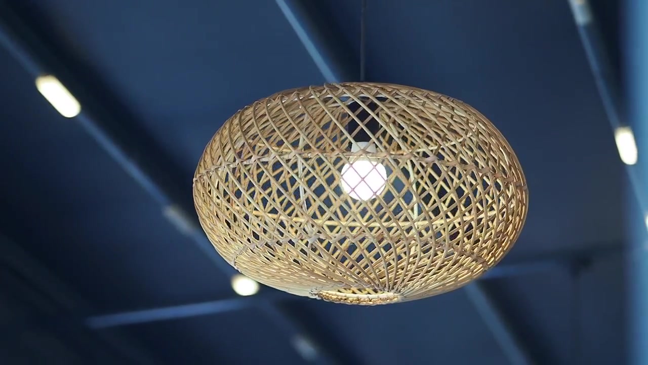 Woven Rattan Pendant Light Hanging from Ceiling