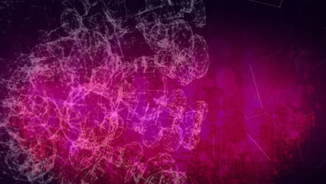 animación digital de una red de conexiones flotando contra un fondo de gradiente rosa
