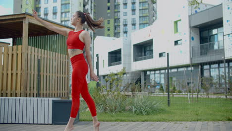 rhythmic gymnastics performance in urban park