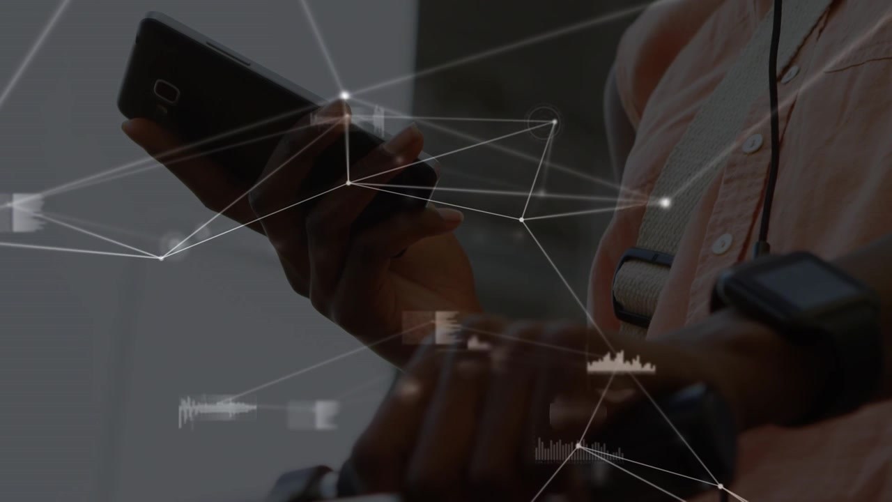 Animation of network of connections over women using smartphone