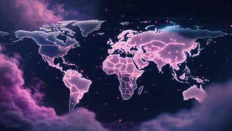digital global network map with glowing continents