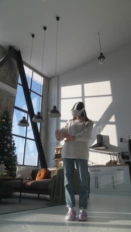 woman using vr headset in a modern home