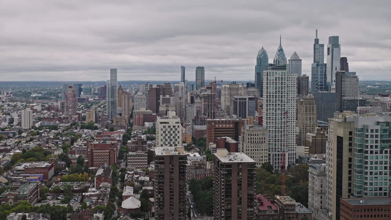 Philadelphia Pennsylvania Aerial v168 flyover Society Hill capturing views of Washington Square West and Center city downtown cityscape under a overcast sky - Shot with Inspire 3 8k - Sept 29th 2023