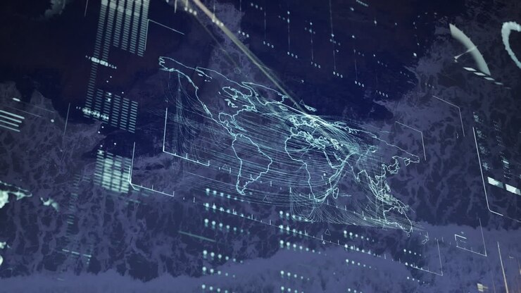 Animation of financial data processing over landscape