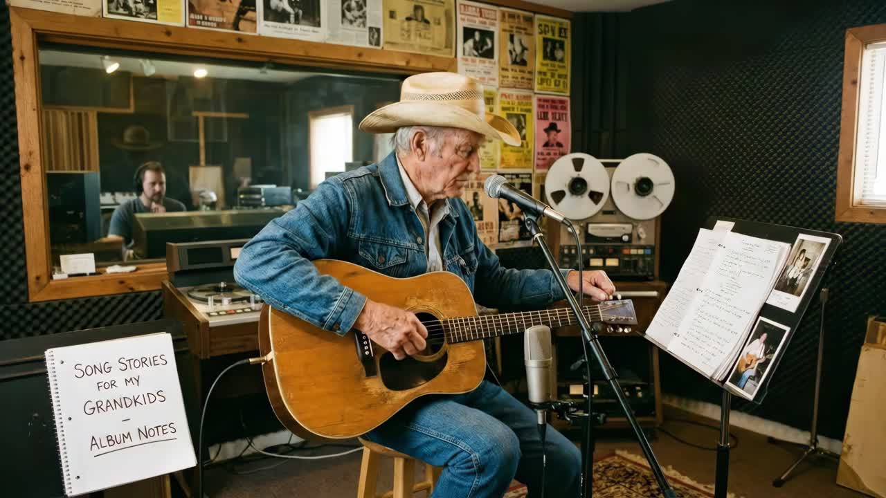 Musicista che registra un album di musica country in studio