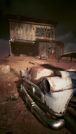 Vintage car parked outside barn