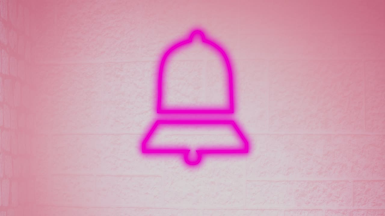 분홍색 벽에 반이는 네온 종 알림 아이콘의 애니메이션