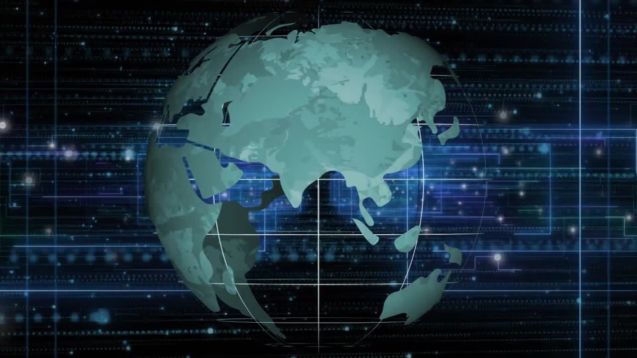Animation of data processing over globe and connections