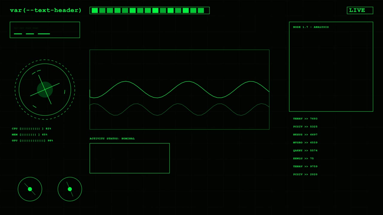 Digital HUD Interface with Oscillating Waveforms and Data Monitoring