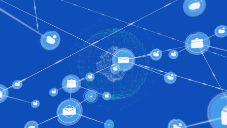 animation of network of connections with icons over globe