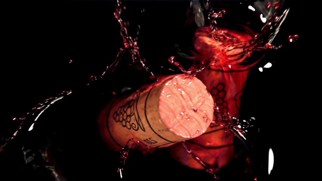 Czerwone wino chlapiące na dwa korki w zwolnionym tempie