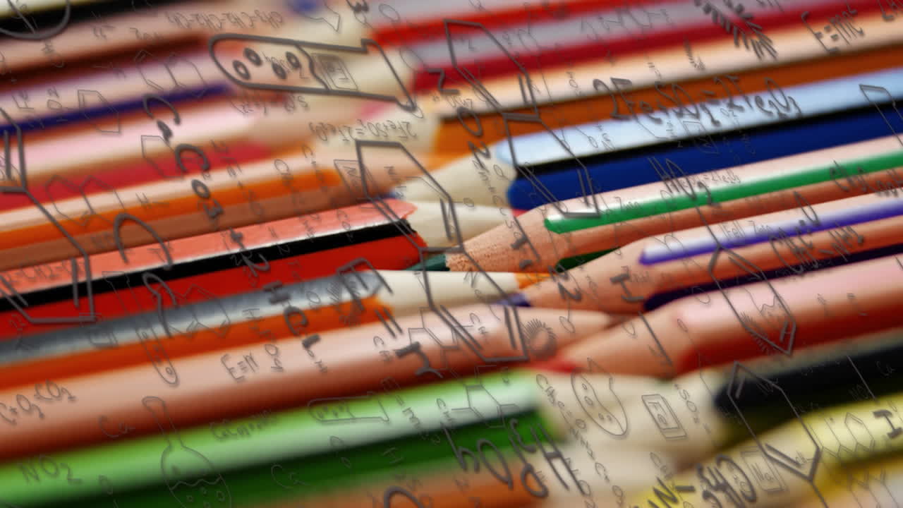 animación de ecuaciones químicas con lápices sobre fondo blanco