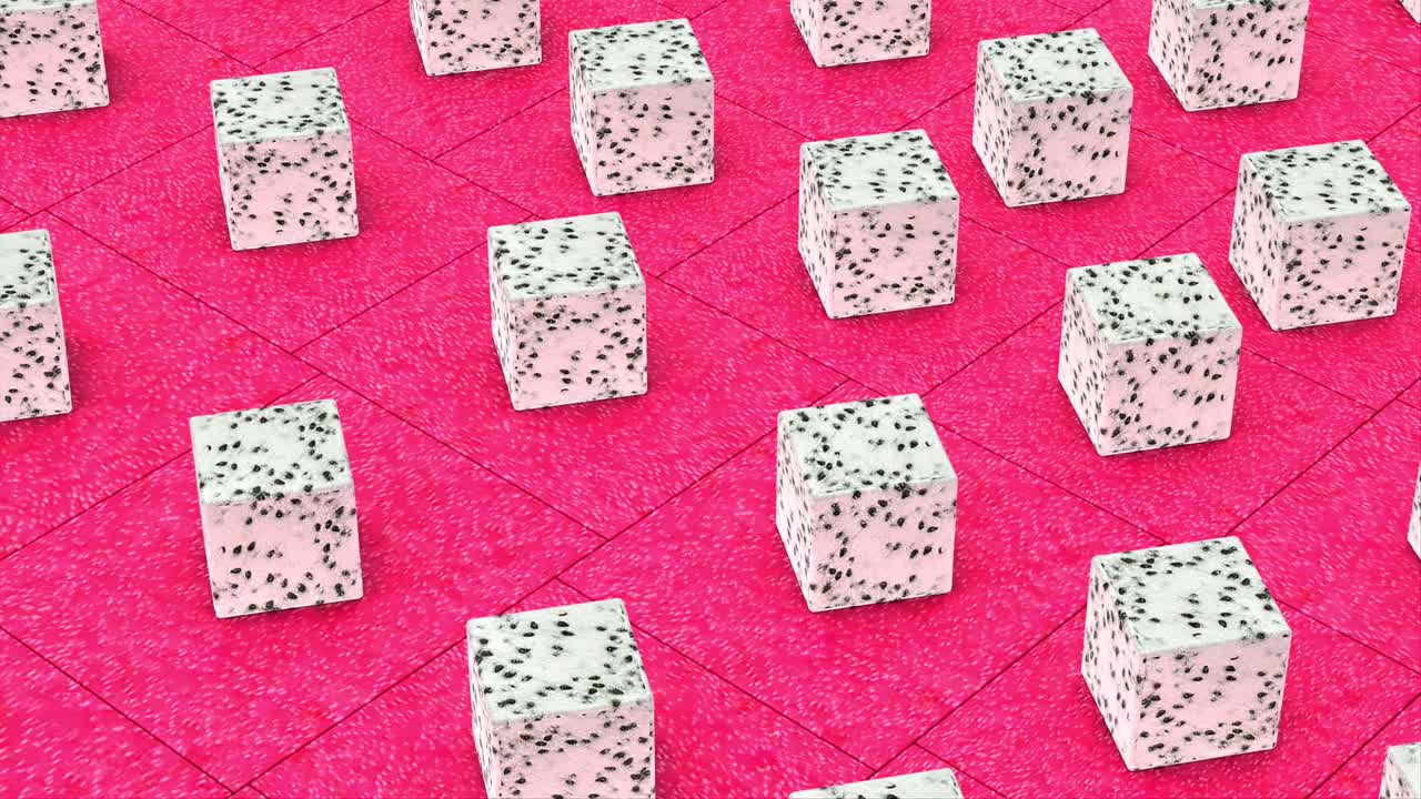 드래곤 과일의 신선한 열대 조각 애니메이션 배경, 이국적인 건강, 익은, 맛있는 피타야, 3d 렌더링 애니메이션, 채식주의 식단 및 맛있는 디저트, 추상적인 그래픽 디자인