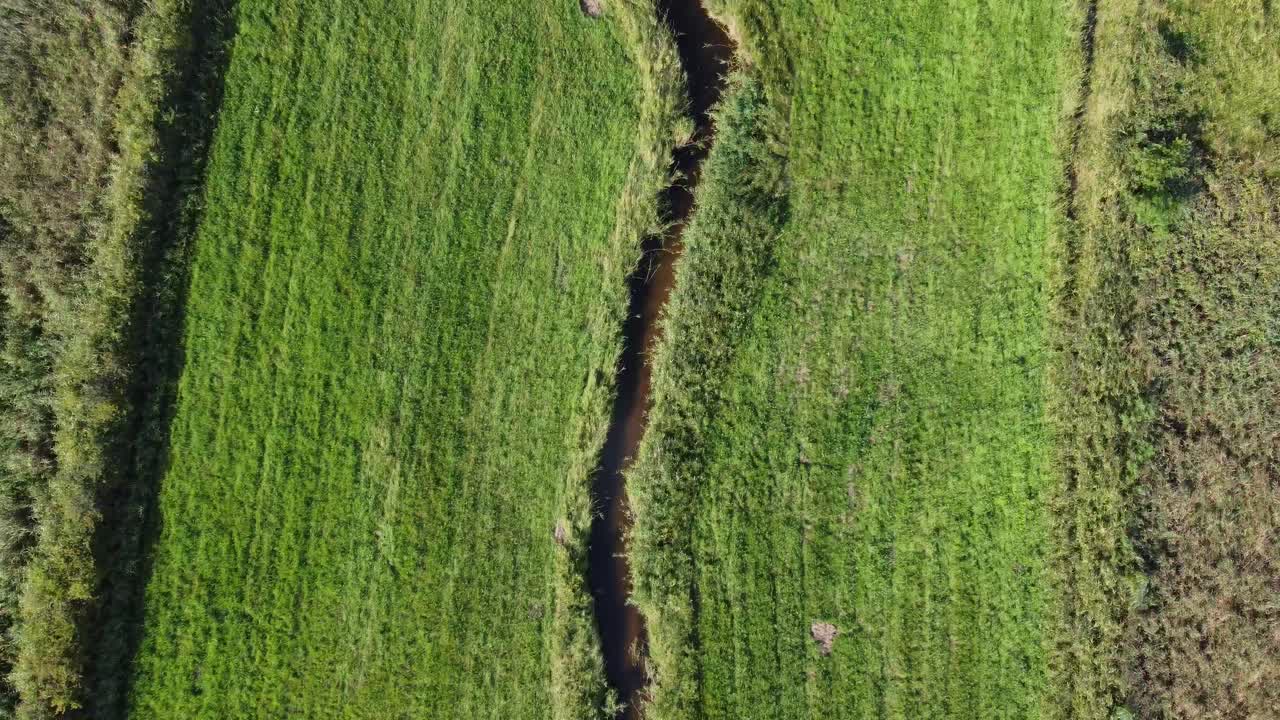 clip de avión no tripulado de 4k sobre los campos verdes y la orilla del río afon iligwy en gales, reino unido