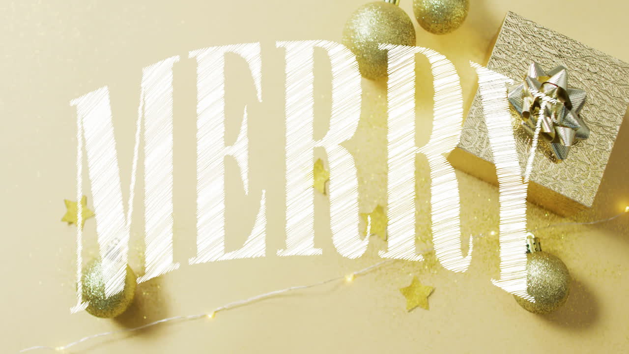 Animazione del testo "Buon Natale" su decorazioni natalizie su sfondo giallo