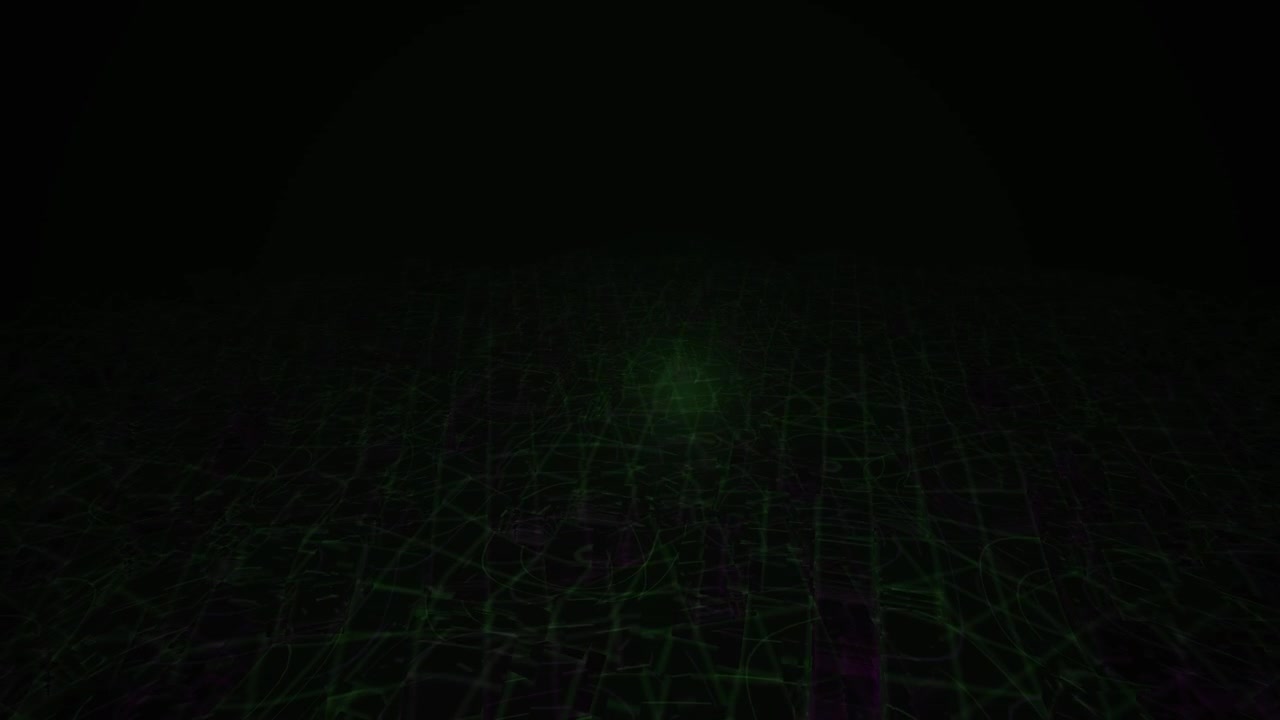 Abstract Digital Grid Lines Moving with Green and Purple Glow
