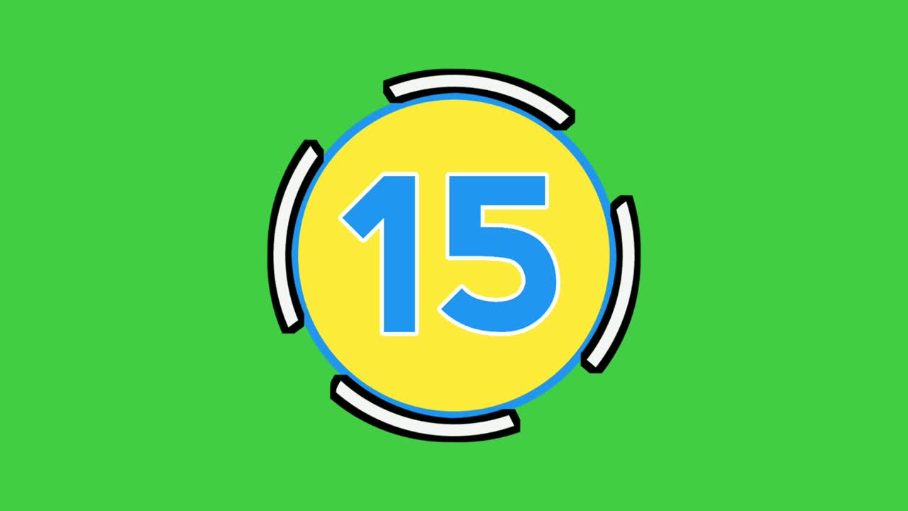 Countdown twenty to one animation. Chroma key green background for keying.