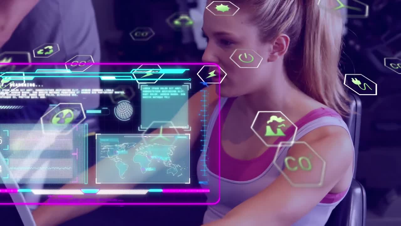 animación del procesamiento de datos sobre el ejercicio de la mujer