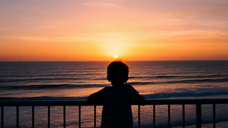 boy watching the sunset over the ocean