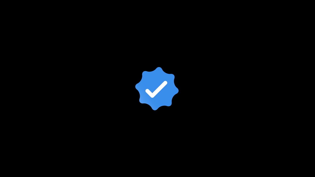 Verified badge checkmark icon animation isolated on black background