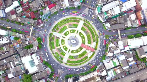 aerial view road area huge roundabout, wongwian yai bangkok, thailand