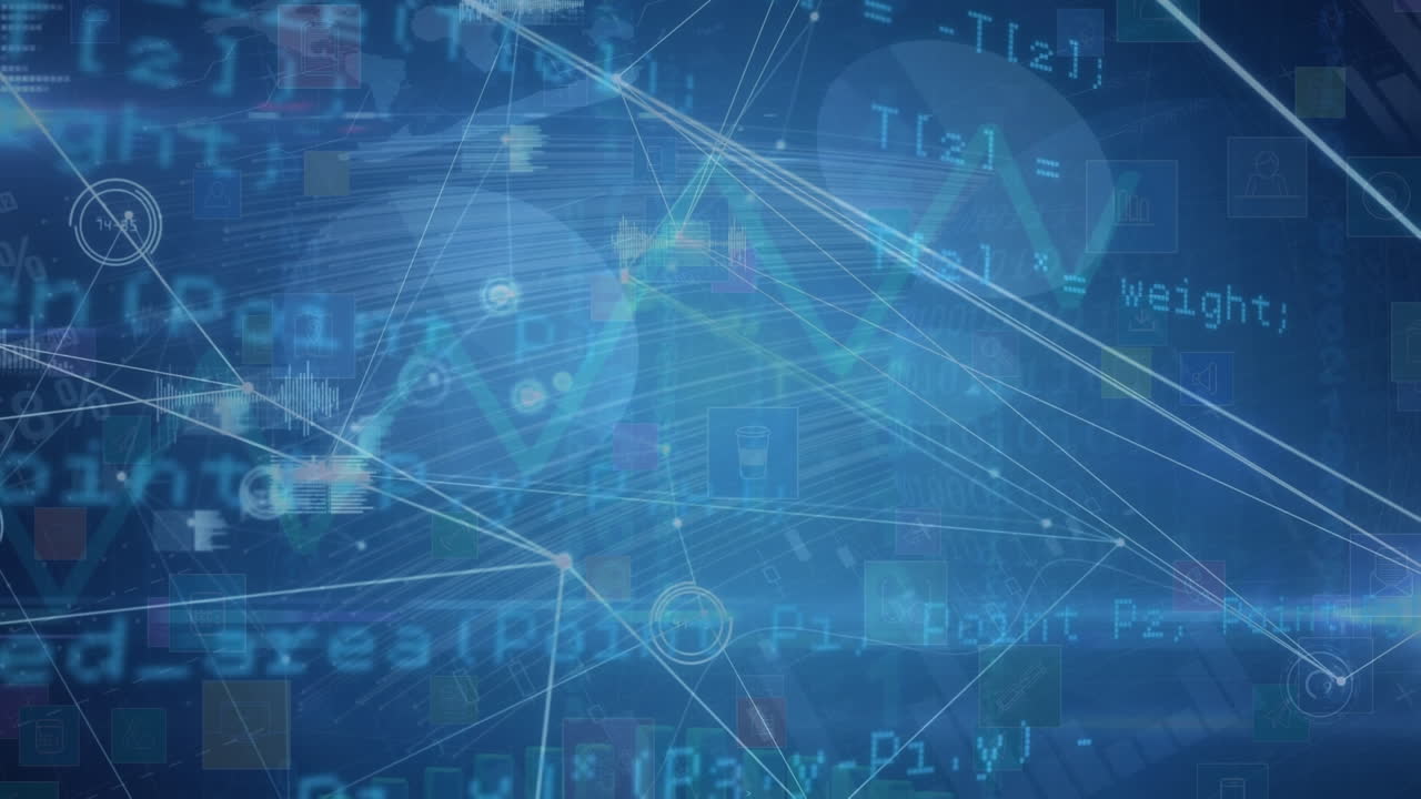 Animation of network of connections and data processing