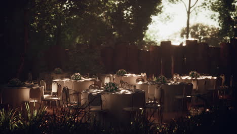 rustic outdoor wedding reception in a forest