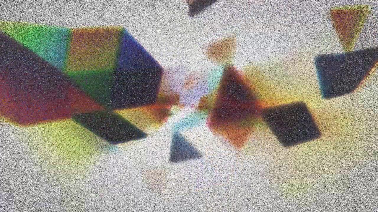 Sfondo animato astratto con forme geometriche fluttuanti e grana della pellicola