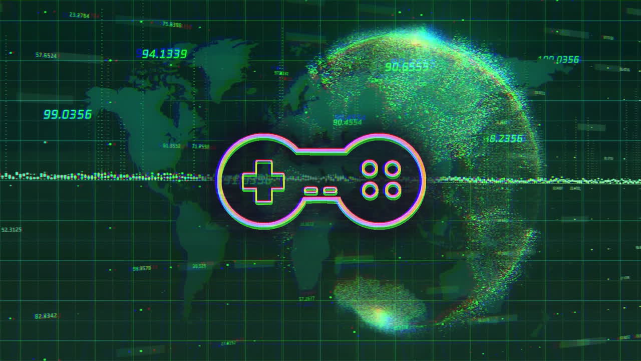 게임 패드와 글로브를 통해 데이터 처리의 애니메이션