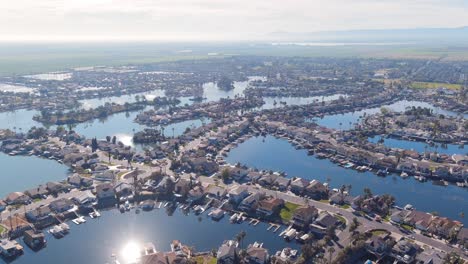 discovery bay's luxury waterfront properties with private boat docks - aerial view