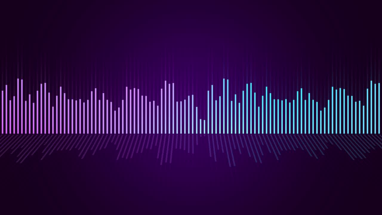Audio waveform equalizer on dark background loop animation. Music or sound levels. abstract motion live wallpaper. gradient spectrum bar graph. Glowing And Pulsing looped stock 4k footage
