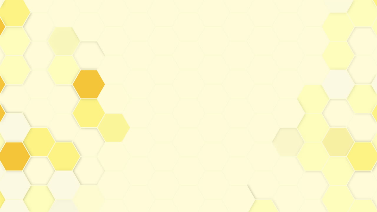 Abstract beehive frame with hexagon grid cell on yellow background. Loop animation. Copy space.