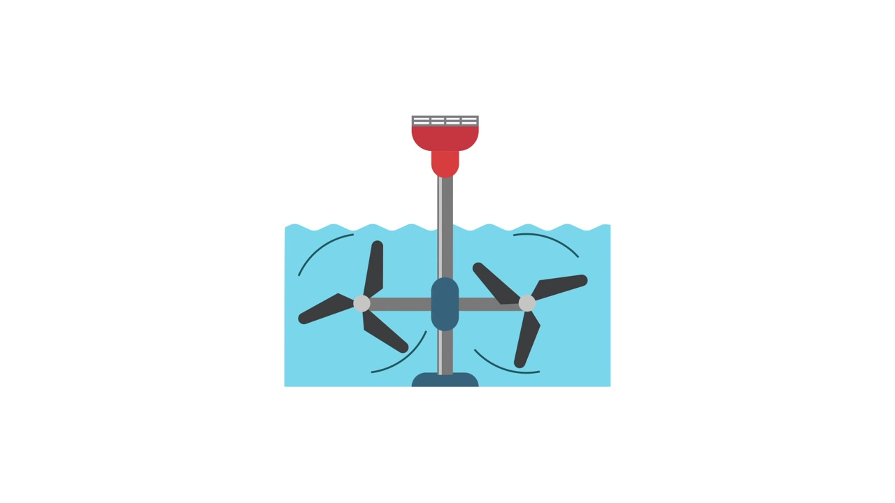 Animazione di turbina mareomotrice che genera elettricità pulita