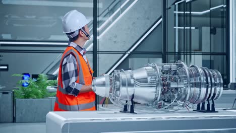 engineer inspecting advanced machinery in modern facility
