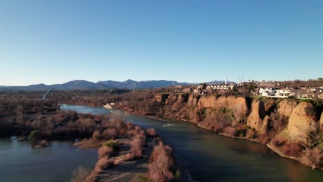 sacramento river at golden hour, redding, california, usa, 4k drone footage