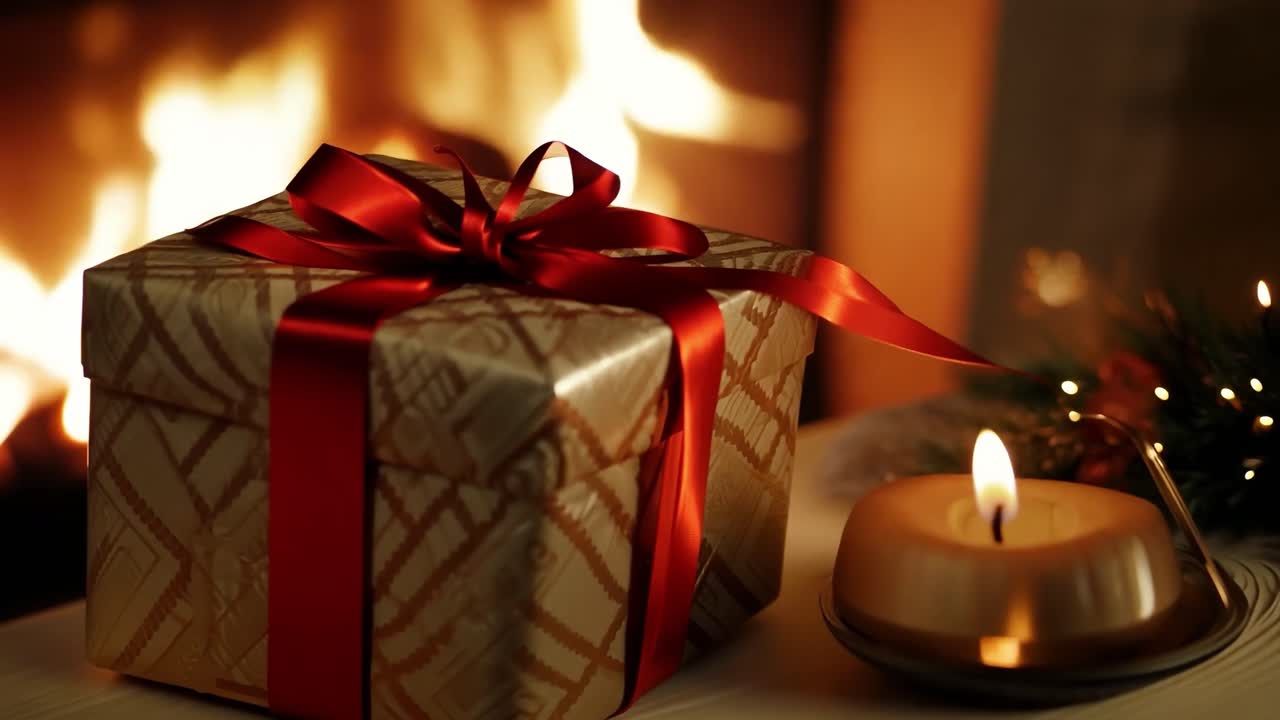 벽난로에서 크리스마스 선물