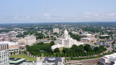 aerial drone shot of rhode island state house in providence