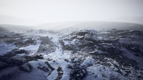 Antarctic-mountains-with-snow-in-fog