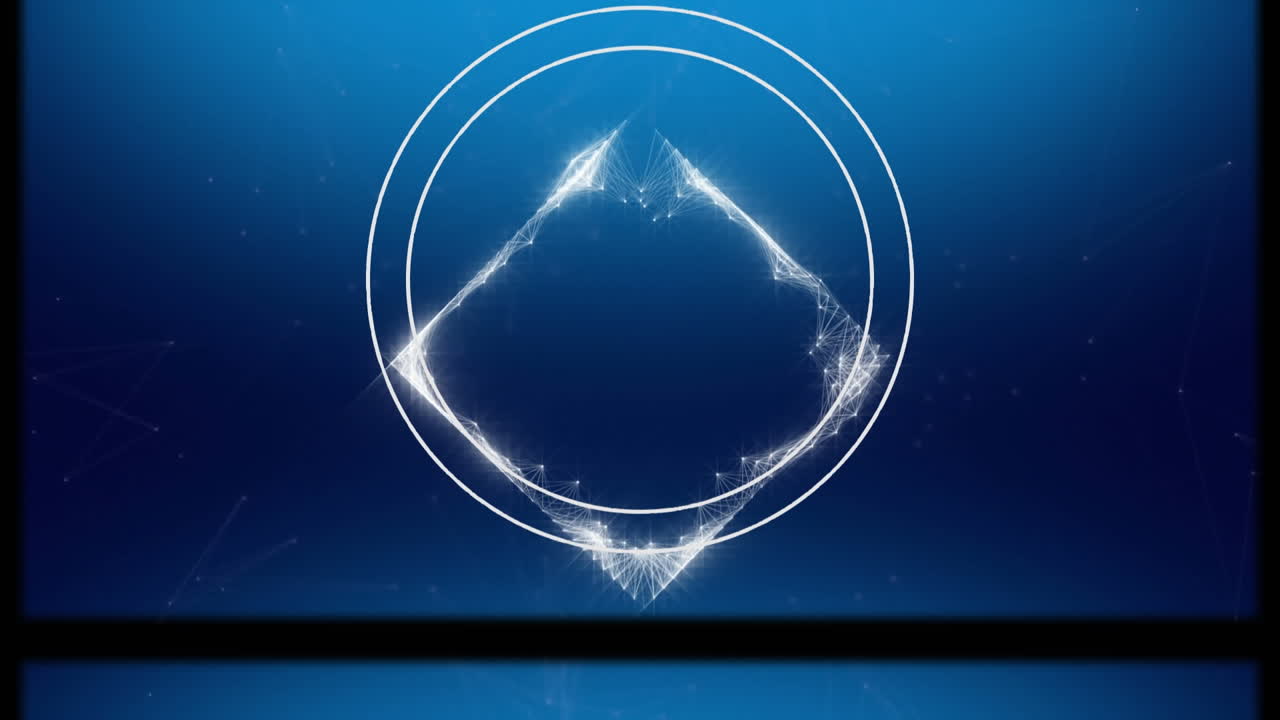 animación de una red cuadrada de conexiones y círculos blancos, sobre fondo azul