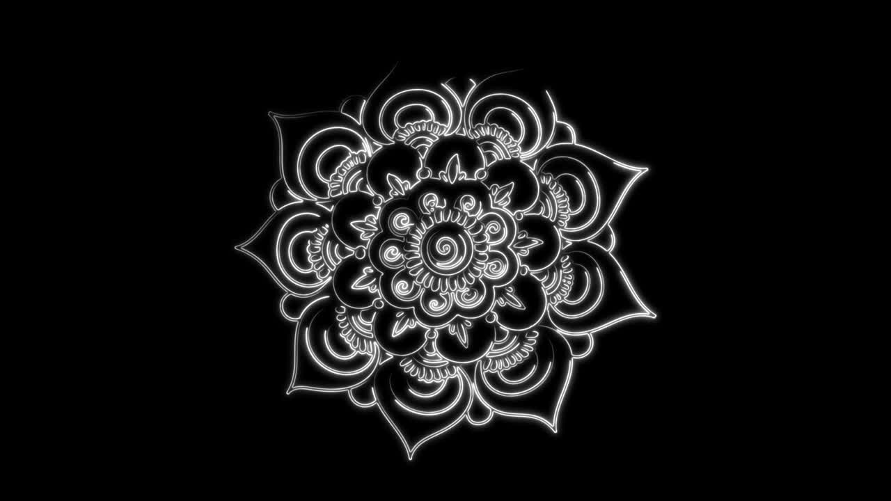 mandala abstract ornamento multicolor de neón línea de movimiento. 4k patrón de video mandala de la india.