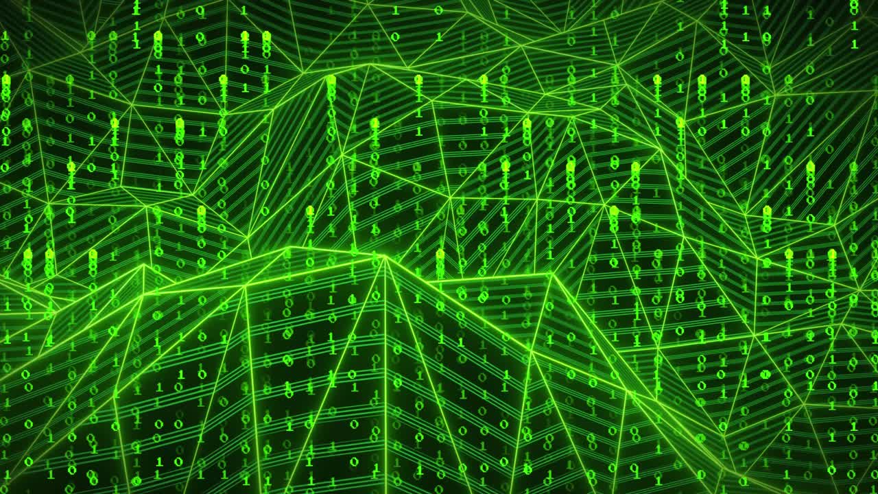 animación del procesamiento de datos y formas sobre fondo negro
