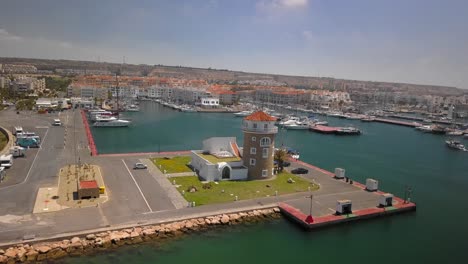 The-lighthouse-of-Almerimar-in-Almeria-during-a-sunny-summer-day