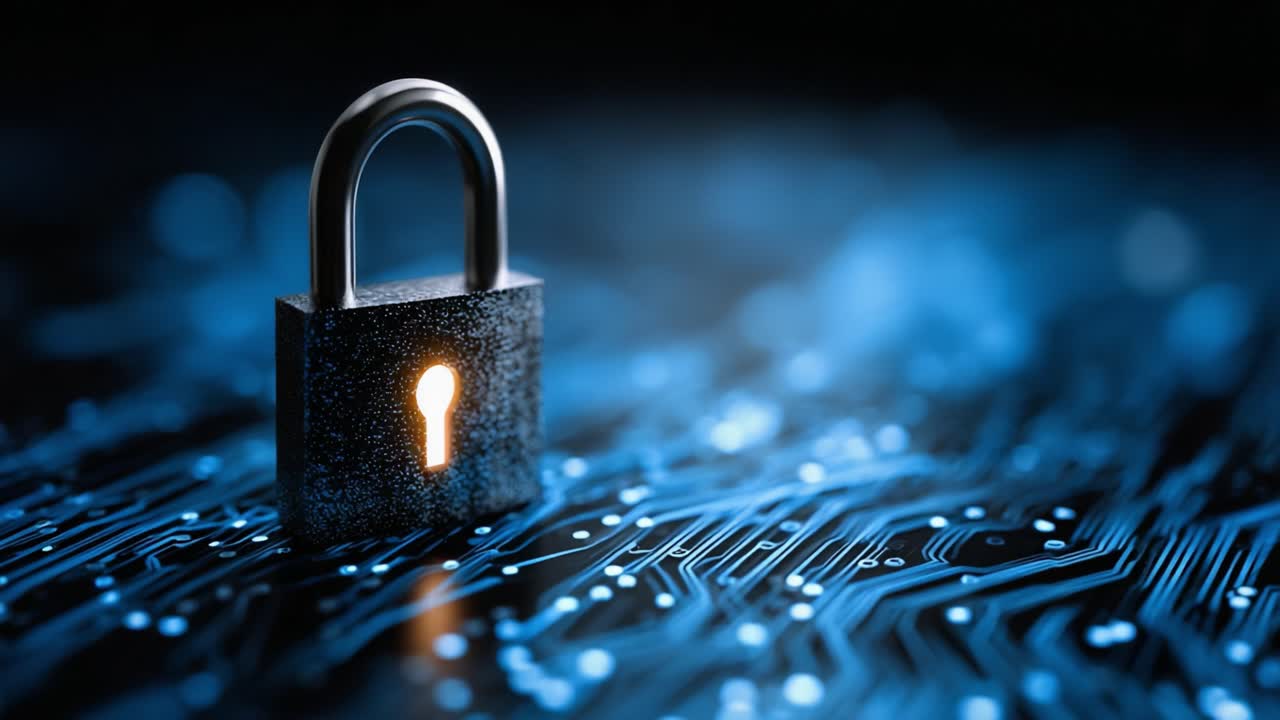 A Secure Digital Lock on a Circuit Board Background, Symbolizing Cybersecurity and Data Protection in the Modern Technological Landscape