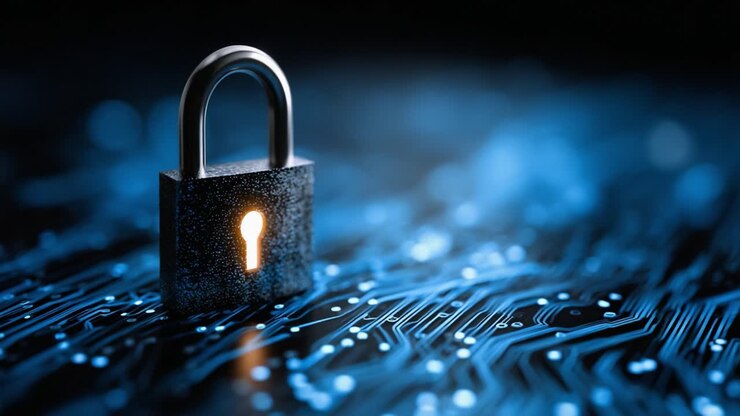 A Secure Digital Lock on a Circuit Board Background, Symbolizing Cybersecurity and Data Protection in the Modern Technological Landscape