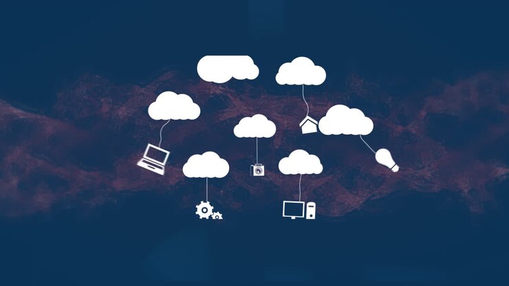 Animation of clouds with icons over graph and dna strand