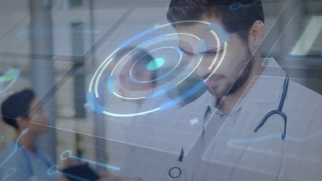 animation of digital screen over caucasian male doctor