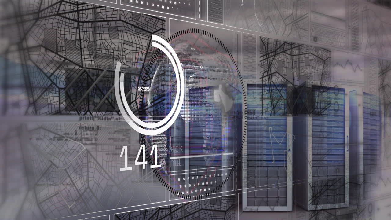 animación del procesamiento de datos a través de servidores informáticos
