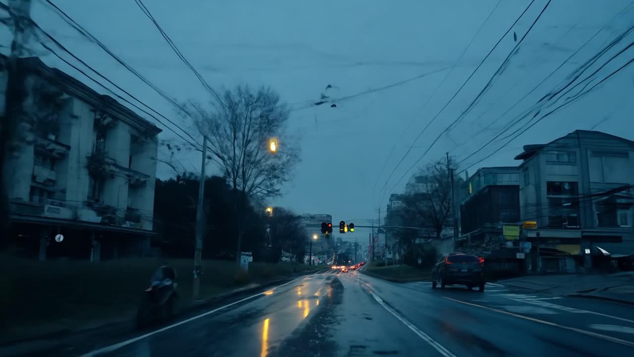 도시의 비오는 밤